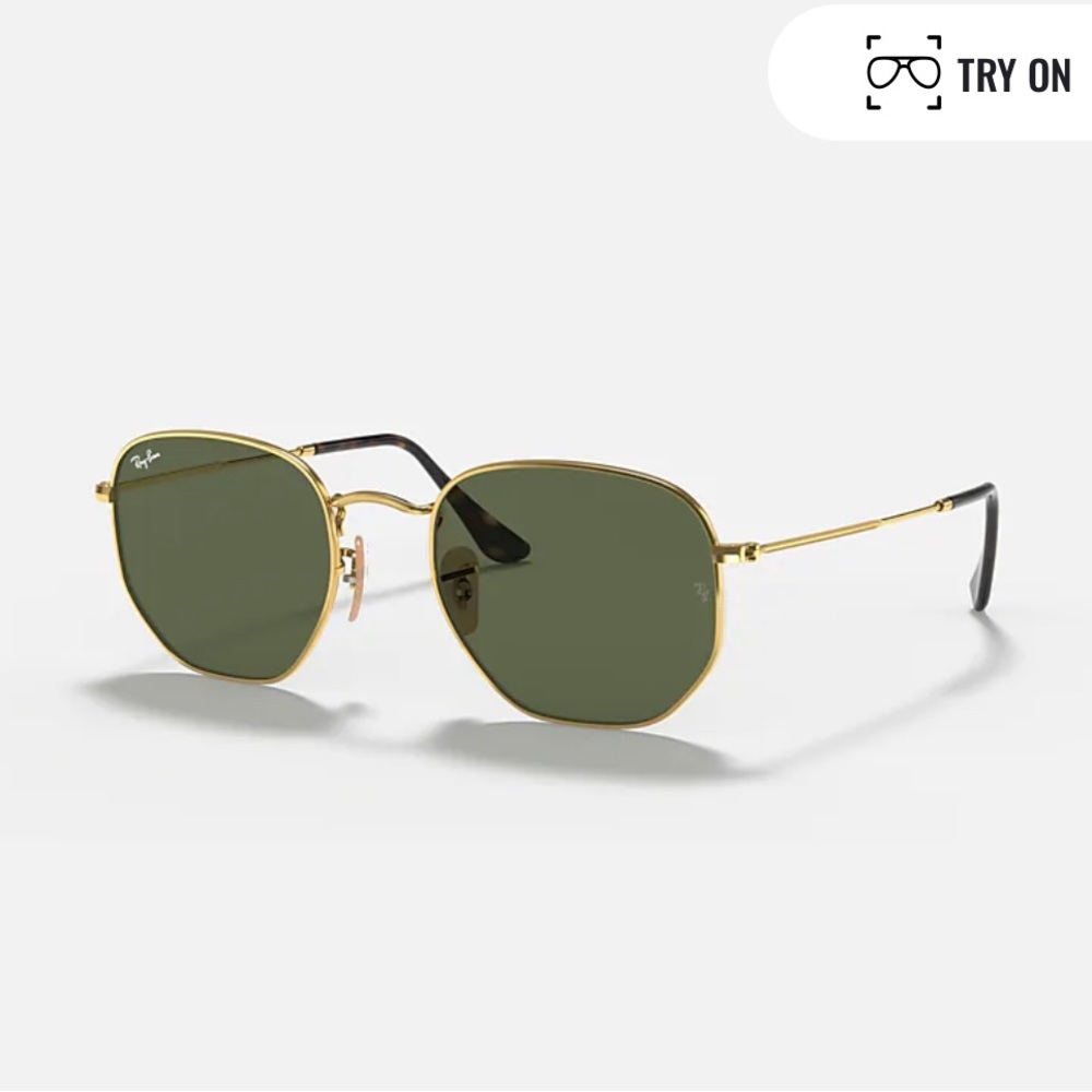 Ray-Ban Hexagonal Flat Sunglasses Polished Gold and Green